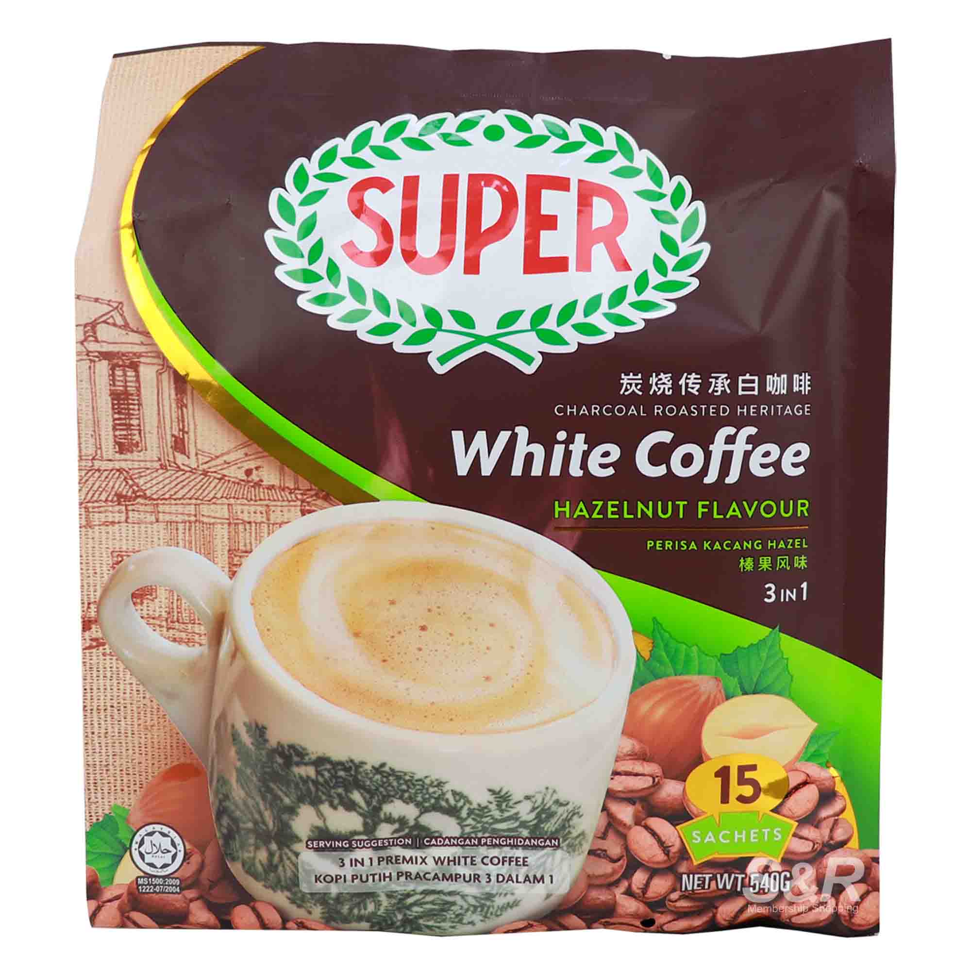 Super 3-in-1 Charcoal Roasted Heritage White Coffee Hazelnut Flavor 15 sachets